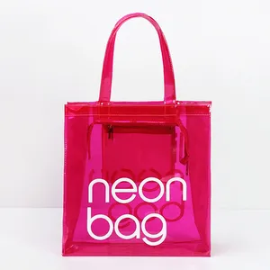 Manufacturer The Little Neon Custom Iridescent Jelly PVC Bags Wholesale Women Waterproof Hologram Clear Beach Tote Bag