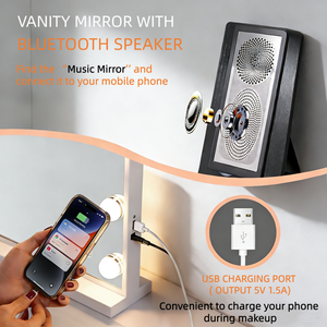 Caixa de Som <span class=keywords><strong>Bluetooth</strong></span> Montada na Parede com Luzes LED de Três Cores Espelho de Maquiagem <span class=keywords><strong>Bluetooth</strong></span> para Mesa - Product Image 6