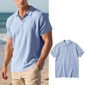 Men's Summer Tops Short-Sleeved Linen <b>Shirts</b> <b>Half</b>-<b>Button</b> Loose Breathable Casual <b>Shirt</b> with Lapel Collar - Product Image 5