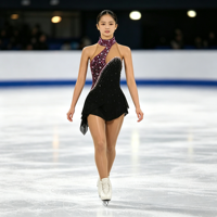 Robe de patinage artistique noire et violette à col halter, ourlet asymétrique et jupe ornée de strass pour filles et adultes, idéale pour la compétition et la performance