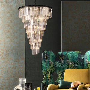 Moderne luxe K9 amber kristallen verlichting villa hotel plafond woonkamer trap conische kristallen kroonluchter - Product Image 2