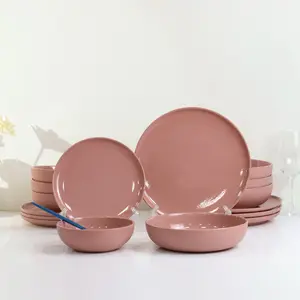 16pcs Eco-Friendly Nordic Christmas Modern Living Ochre Color Tableware Plate Sets Porcelain Stoneware Ceramic Dinnerware Sets