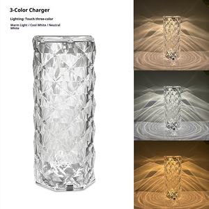 欧洲发光二极管水晶玫瑰水波夜灯，带触摸控制电池，用于卧室床边气氛照明 - Product Image 3