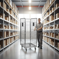 Chariot pliable en acier galvanisé robuste avec roues et paniers grillagés pour la logistique d'entrepôt