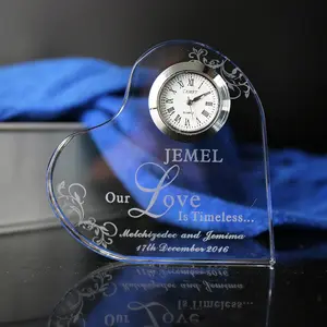 精致心形水晶台钟结婚纪念品礼品客人定制礼品盒
