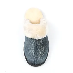 女士时尚家居鞋室内日本可爱冬季保暖羊皮羊毛家居拖鞋女