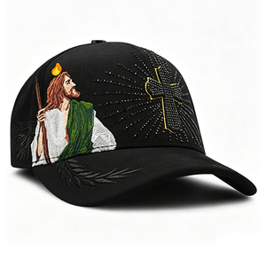 Gorra de béisbol deportiva unisex estilo urbano de 5 paneles al por mayor <span class=keywords><strong>X</strong></span> CAP con logotipo de estrella religiosa de diamantes de imitación y sombreros Barbas con logotipo personalizado - Product Image 2