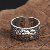 Bagues Pixiu en argent pur 999 pour hommes et femmes, Type d'ouverture, bijou bouddhiste gravé, Sutra, cœur, bijoux