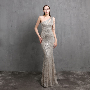 Vestido de festa feminino sonho fadas mulheres longo festa vestido de noite sexy um ombro dourado lantejoulas vestidos de festa formais - Product Image 6