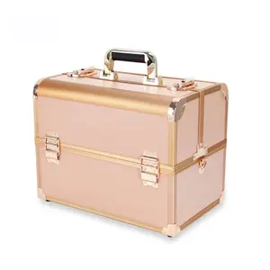 Caja de cosméticos de belleza de aluminio profesional, estuche de viaje con soportes de esmalte de uñas, 3 capas, venta al por mayor, fábrica de China