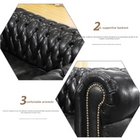 Ensemble de canapés Chesterfield américains de luxe, vintage, marron, capitonné, écologique, revêtement en PU, cuir véritable, salon