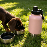 Botella de Agua Portátil 3 en 1 para Perros, de Acero Inoxidable Aislado, con Logotipo Personalizado, Contenedor de Alimentos y Tazón para Perros, para Viajes al Aire Libre