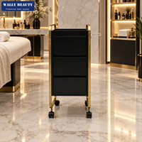Chariot de Luxe pour Salon de Beauté, Coiffure et Spa, Meuble de Rangement avec 3 Tiroirs, Plateau Supérieur, Cadre Doré et Roulettes