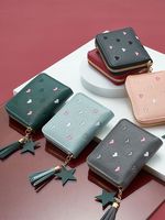 Offre Spéciale Porte-Monnaie Femme en Cuir PU Mini Portefeuille Porte-Cartes avec Fermeture Éclair Pendentif Étoile et Gland pour Filles