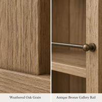 Vitrine ouverte en chêne de style provincial français pour salon avec rails métalliques, meuble de rangement en bois, sur mesure OEM ODM.