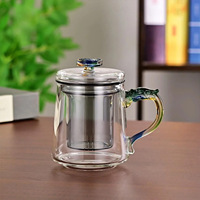 Tasse à thé chinoise Hxglass pour la maison, 500 ml, avec infuseur, tasse en verre résistant à la chaleur avec couvercle pour le bureau, tasses à thé traditionnelles