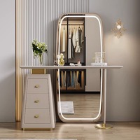 Ensemble de meubles sur pied personnalisé INS moderne, miroir éclairé pleine longueur, table de maquillage et de toilette écologique, panneau MDF