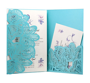 Tarjeta de felicitación hueca, invitación festiva de estilo europeo, invitación de boda azul, venta al por mayor de fábrica en stock - Product Image 1