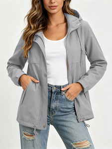 Chaqueta Impermeable Ligera para <span class=keywords><strong>Mujer</strong></span>, Color Sólido, con Cierre, Manga Larga, con Capucha, Chaqueta Intercambiable - Product Image 4