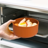 Boîte à lunch ronde réutilisable pour enfants Wellfine, nouveau design, durable et étanche, en silicone, avec couvercle