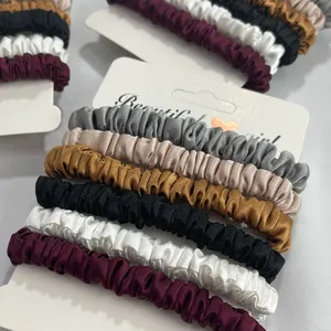 Non-toxic 100% Silk 22mm silk charmeuse fabric skinny Elastic Hair Bands Multi Color Luxury Silk Hair Scrunchies