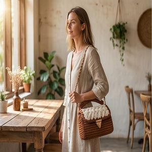 Vintage Style Brown Braided Handmade Luxury Ethnic Stylish Button Crochet Single Strap Purse <b>Boho</b> Shoulder <b>Bag</b> Cotton Cord - Product Image 5