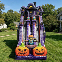 Structure gonflable commerciale d'extérieur pour enfants, thème Ferme de citrouilles d'Halloween, avec toboggan double, pour usage humide et sec, et souffleur