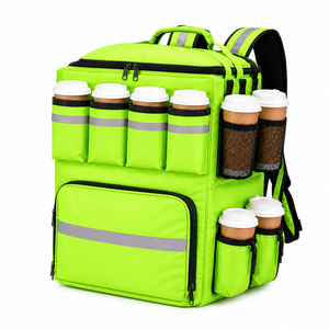 Blue Insulated Backpack <b>Cooler</b> With 6 Coffee Cup Holders Zipper Closure Oxford Material 24L Capacity For <b>Drink</b> Transport - Product Image 2