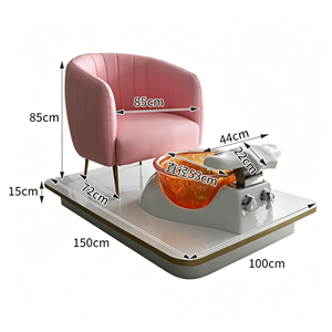 Fauteuil de pédicure spa avec base en fibre de verre, revêtement en cuir PU rose, fauteuil de pédicure avec bassin pour les pieds en verre, chaise de bain de pieds pour salon de manucure - Product Image 4