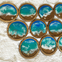 Posavasos Ecológico de Madera Pulida con Base Lisa, Estilo Europeo, Impresión UV 3D de Olas Marinas, Resistente al Agua