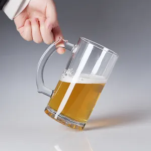 Commercio all'ingrosso 500 ml trasparente vuoto flint birra tazza di vetro tazza di vetro con manico per le bevande