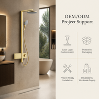 Système de douche de luxe en or brossé avec touches de piano, ensemble de douche de salle de bain moderne à effet pluie avec douchette murale et mitigeur