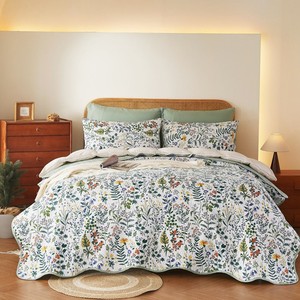 Polyester <strong>Quilted</strong> <strong>Bedspread</strong> 3PCS Set Patchwork Floral Bed Cover Soft Lightweight for Home Guest Room Bulk Wholesale - Product Image 2