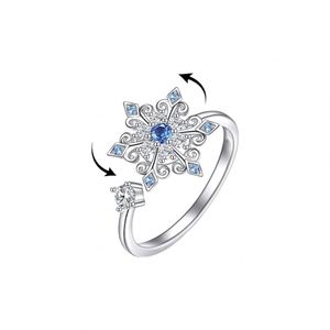 Anillo Giratorio de Copo de Nieve Plateado, Anillo Romántico de Moda con Circonitas de Cielo Estrellado Navideño, Anillos Abiertos para el Dedo Índice, Regalo para Mujer - Product Image 3