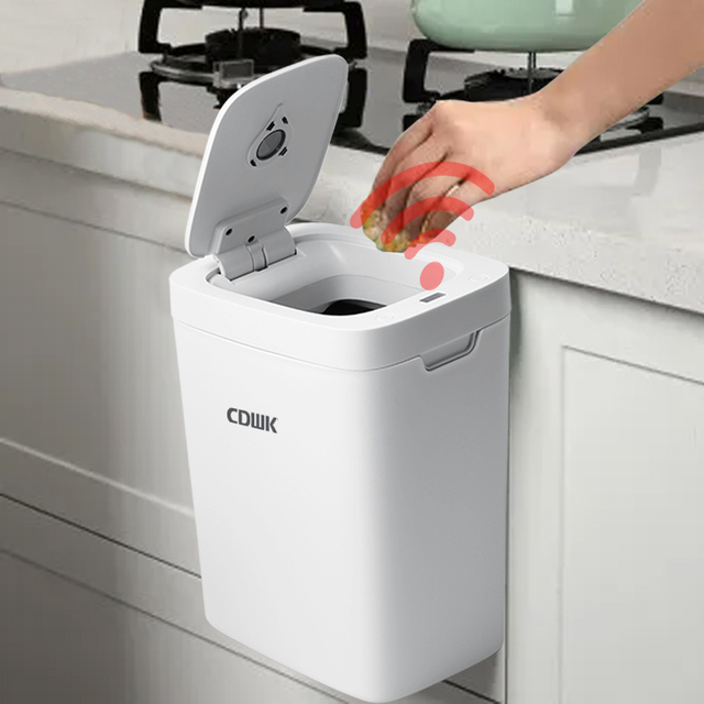CDWK Smart Sensor Operated Standing Trash Can with 6L Capacity Eco-Friendly Plastic for Indoor Use