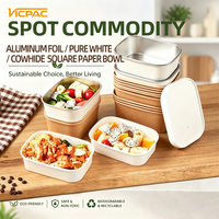 Bols et gobelets carrés en papier biodégradable à paroi simple, de qualité alimentaire, jetables, pour salades, 300 pièces par boîte