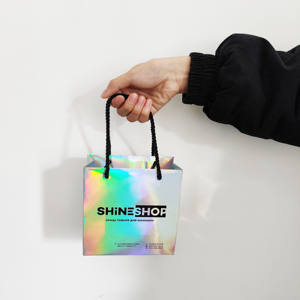 Bolsa de Papel Holográfica Brillante de Moda, Bolsa de Papel de Regalo Plateada Iridiscente - Product Image 1