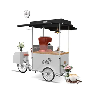 Klassisches elektrisches Kaffee fahrrad mit mehreren Funktionen Pedale Food Dreirad mit Holztisch box New Street Electric mobiles Dreirad