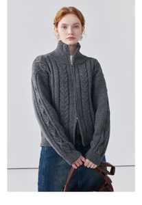 Cárdigan de <span class=keywords><strong>Punto</strong></span> V-times China 2025 para <span class=keywords><strong>Mujer</strong></span> Estilo Retro con Cuello Alto, Torsiones y Doble Cremallera, <span class=keywords><strong>Chaqueta</strong></span> Suelta de Otoño Estilo Coreano - Product Image 6