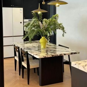 Marble <b>Dining</b> <b>Table</b> And Chairs Rectangle Modern Minimalist Home Furniture Set <b>For</b> <b>Small</b> Apartment Light Luxury Style - Product Image 1