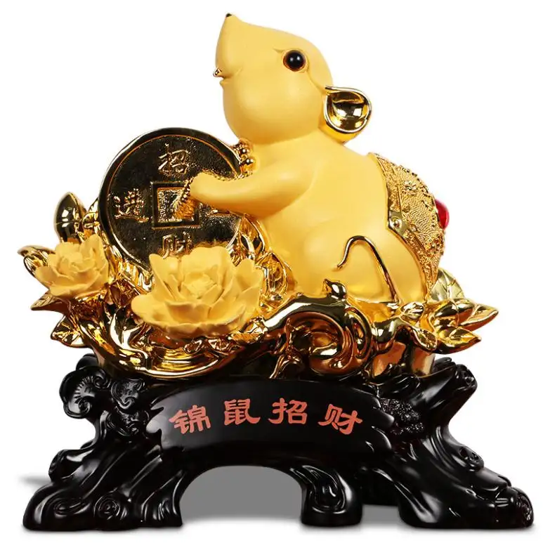 Chinese Zodiac Mouse Statues, Feng Shui Sculptures Collectible Figurine Resin Handicrafts Artworks Attract Wealth and Good Luck