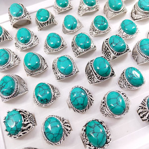 Cincin Pria Geometris Oval Turquoise <span class=keywords><strong>Retro</strong></span> Amerika YL, Paduan Logam, Penjualan Laris Ekspor, Penjualan Langsung Pabrik, Grosir - Product Image 4