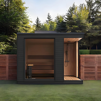Sauna extérieur en bois massif de cèdre rouge au design traditionnel luxueux pour 4 à 8 personnes, avec poêle à vapeur sèche et caractéristiques écologiques