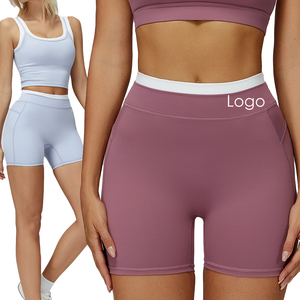 Shorts de sport personnalisés avec logo d'usine, shorts de cycliste athlétiques, pantalons moulants côtelés contrastés, shorts de tennis, shorts de yoga rehausseurs de fessiers avec poches - Product Image 1