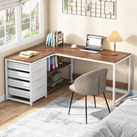 Tribesigns Bureau d'ordinateur en forme de L avec tiroirs de rangement, bureau d'angle de 59 pouces avec étagères, bureau réversible en forme de L