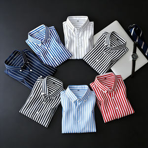 Camisa de Negocios <span class=keywords><strong>para</strong></span> <span class=keywords><strong>Hombre</strong></span>, Nuevo Estilo, Manga Larga, Casual de Negocios, Sin Plancha, Antiarrugas, Corte Ajustado, Rayas - Product Image 1