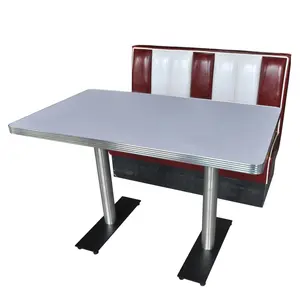 Dark red channels back 50s retro diner booth and table midcentury american diner table and booth couch with storage parts