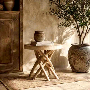 Mesa Auxiliar Moderna Bumi de Madera de Teca Sólida y Taburete Decorativo con Base de Ramas, Ecológico, para Sala de Estar y Uso en Hoteles - Product Image 1