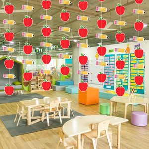 Guirnalda de Papel Resistente para el Regreso a Clases con Diseño de Manzana Roja y Lápiz Amarillo, Decoración de Pared para Aula Impresa en 2 Colores - Product Image 5