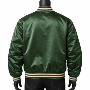 <b>Men's</b> Green Varsity <b>Jacket</b> Solid Color Polyester Casual Style Turn-down Collar Button Closure Autumn Wear Regular Fit - Product Image 2